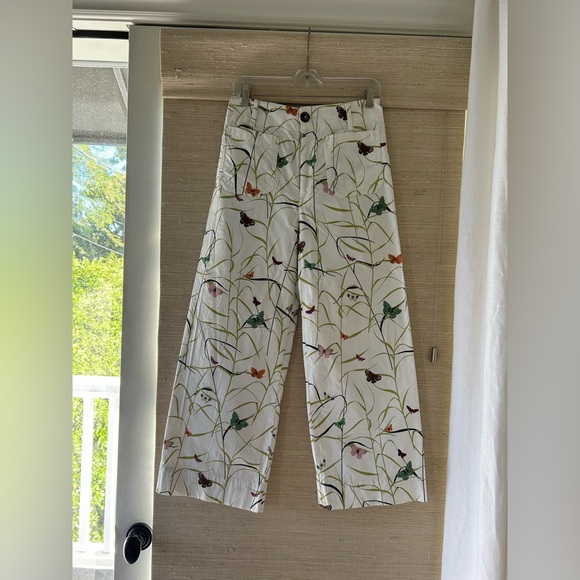 Maeve Pants - Maeve by Anthroplogie- Collette White with Butterfly print Wide Leg Pants